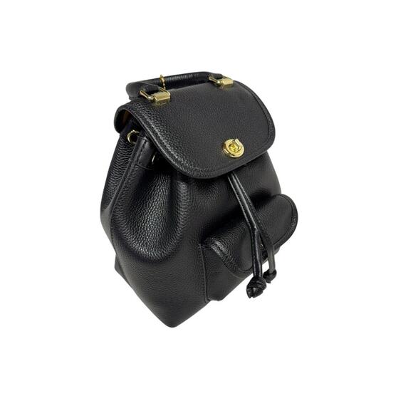 Bella Luer Black Pebble Leather Drawstring/Clasp Closure Small Backpack Bag - Picture 13 of 16